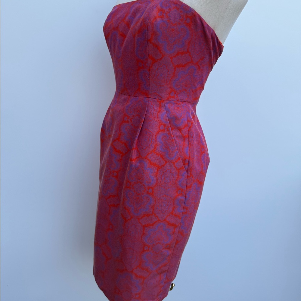 J.Crew Ella Dress In Medallion Paisley Size 00 Purple Orange Strapless Dress - Picture 4 of 16